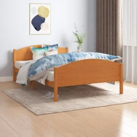 Solid pine wood bed frame honey brown 120x200 cm by vidaXL, Beds and slatted bases - Ref: Foro24-322038, Price: 150,79 €, Dis...