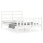 White solid wood bed frame with headboard 140x200 cm by vidaXL, Beds and slatted bases - Ref: Foro24-3191907, Price: 124,23 €...