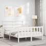 White solid wood bed frame with headboard 140x200 cm by vidaXL, Beds and slatted bases - Ref: Foro24-3191907, Price: 125,80 €...