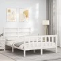White solid wood bed frame with headboard 140x200 cm by vidaXL, Beds and slatted bases - Ref: Foro24-3191907, Price: 124,23 €...