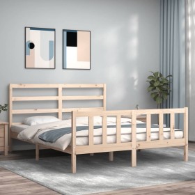 Estructura de cama con cabecero madera maciza 160x200 cm