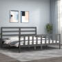 Gray solid wood bed frame with headboard 200x200 cm by vidaXL, Beds and slatted bases - Ref: Foro24-3191928, Price: 164,79 €,...