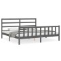 Gray solid wood bed frame with headboard 200x200 cm by vidaXL, Beds and slatted bases - Ref: Foro24-3191928, Price: 164,79 €,...