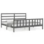 Gray solid wood bed frame with headboard 200x200 cm by vidaXL, Beds and slatted bases - Ref: Foro24-3191928, Price: 162,64 €,...
