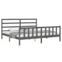 Gray solid wood bed frame with headboard 200x200 cm by vidaXL, Beds and slatted bases - Ref: Foro24-3191928, Price: 164,79 €,...
