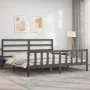 Gray solid wood bed frame with headboard 200x200 cm by vidaXL, Beds and slatted bases - Ref: Foro24-3191928, Price: 162,64 €,...