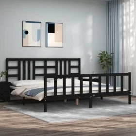 Bed frame with black solid wood headboard 200x200 cm by vidaXL, Beds and slatted bases - Ref: Foro24-3191995, Price: 203,90 €...