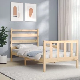 Bed frame with solid wood headboard 90x200 cm by vidaXL, Beds and slatted bases - Ref: Foro24-3192021, Price: 86,26 €, Discou...