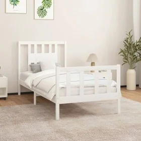 Bettgestell aus weißem Kiefernholz mit Kopfteil 90x200 cm von vidaXL, Betten und Lattenroste - Ref: Foro24-3188152, Preis: 97...