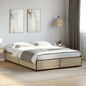 Estructura cama madera ingeniería metal roble Sonoma 120x190 cm en Camas y somieres | Comprar online en Foro24
