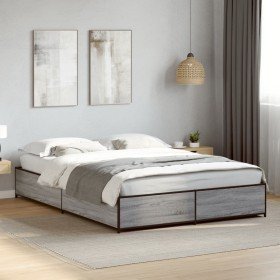 Estructura cama madera ingeniería metal gris Sonoma 120x190 cm en Camas y somieres | Comprar online en Foro24