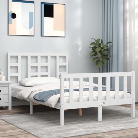 Double bed frame with white solid wood headboard by vidaXL, Beds and slatted bases - Ref: Foro24-3191942, Price: 127,99 €, Di...