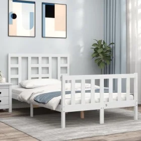 Double bed frame with white solid wood headboard by vidaXL, Beds and slatted bases - Ref: Foro24-3191942, Price: 126,30 €, Di...