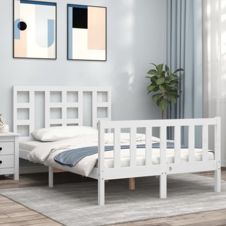 Double bed frame with white solid wood headboard by vidaXL, Beds and slatted bases - Ref: Foro24-3191942, Price: 127,90 €, Di...