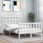 Double bed frame with white solid wood headboard by vidaXL, Beds and slatted bases - Ref: Foro24-3191942, Price: 126,30 €, Di...