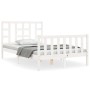 Double bed frame with white solid wood headboard by vidaXL, Beds and slatted bases - Ref: Foro24-3191942, Price: 127,90 €, Di...