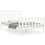 Double bed frame with white solid wood headboard by vidaXL, Beds and slatted bases - Ref: Foro24-3191942, Price: 126,30 €, Di...