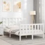 Double bed frame with white solid wood headboard by vidaXL, Beds and slatted bases - Ref: Foro24-3191942, Price: 126,30 €, Di...