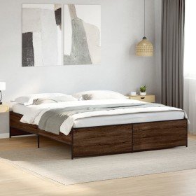 Estructura cama madera ingeniería metal marrón roble 200x200 cm en Camas y somieres | Comprar online en Foro24