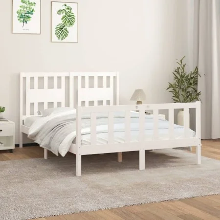 Bed frame with white pine wood headboard 120x200 cm by vidaXL, Beds and slatted bases - Ref: Foro24-3188162, Price: 129,32 €,...
