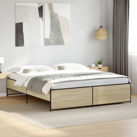 Estructura cama madera ingeniería metal roble Sonoma 180x200 cm