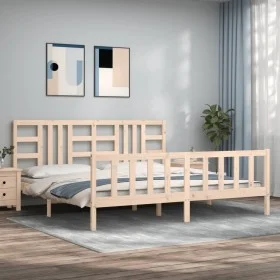 Bed frame with solid wood headboard 200x200 cm by vidaXL, Beds and slatted bases - Ref: Foro24-3191991, Price: 142,27 €, Disc...