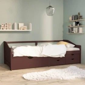 3-seater sofa bed with drawers solid pine dark brown 90x200 cm by vidaXL, Beds and slatted bases - Ref: Foro24-322172, Price:...