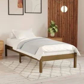 Honey brown pine solid wood bed frame 100x200 cm by vidaXL, Beds and slatted bases - Ref: Foro24-810010, Price: 70,71 €, Disc...