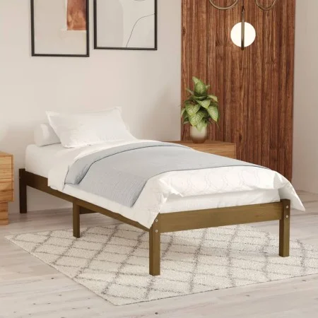 Honey brown pine solid wood bed frame 100x200 cm by vidaXL, Beds and slatted bases - Ref: Foro24-810010, Price: 70,71 €, Disc...