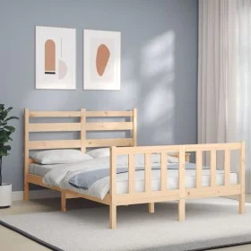 Bed frame with solid wood headboard 140x190 cm by vidaXL, Beds and slatted bases - Ref: Foro24-3192016, Price: 123,47 €, Disc...