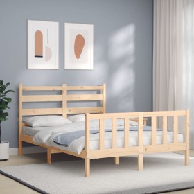 Estructura de cama con cabecero madera maciza 140x190 cm