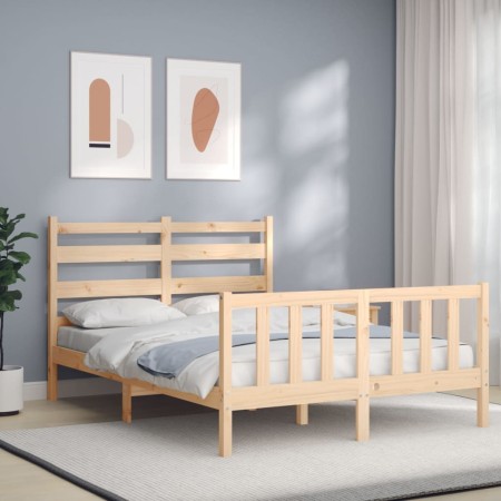 Bed frame with solid wood headboard 140x190 cm by vidaXL, Beds and slatted bases - Ref: Foro24-3192016, Price: 125,07 €, Disc...