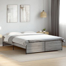 Estructura cama madera ingeniería metal gris Sonoma 160x200 cm Estructura cama madera ingeniería metal gris Sonoma 160x200 cm