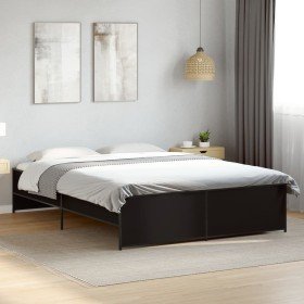 Estructura de cama madera de ingeniería y metal negro 140x200cm en Camas y somieres | Comprar online en Foro24