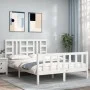 Double bed frame with white solid wood headboard by vidaXL, Beds and slatted bases - Ref: Foro24-3191977, Price: 148,62 €, Di...