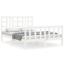 Double bed frame with white solid wood headboard by vidaXL, Beds and slatted bases - Ref: Foro24-3191977, Price: 150,57 €, Di...
