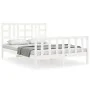 Double bed frame with white solid wood headboard by vidaXL, Beds and slatted bases - Ref: Foro24-3191977, Price: 148,62 €, Di...