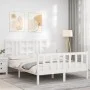 Double bed frame with white solid wood headboard by vidaXL, Beds and slatted bases - Ref: Foro24-3191977, Price: 148,62 €, Di...
