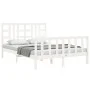 Double bed frame with white solid wood headboard by vidaXL, Beds and slatted bases - Ref: Foro24-3191977, Price: 148,62 €, Di...