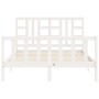 Double bed frame with white solid wood headboard by vidaXL, Beds and slatted bases - Ref: Foro24-3191977, Price: 150,57 €, Di...