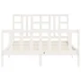 Double bed frame with white solid wood headboard by vidaXL, Beds and slatted bases - Ref: Foro24-3191977, Price: 148,62 €, Di...