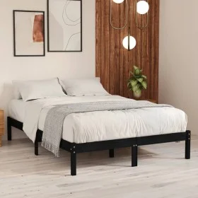 Black solid wood double bed frame 135x190 cm by vidaXL, Beds and slatted bases - Ref: Foro24-809996, Price: 87,43 €, Discount: %