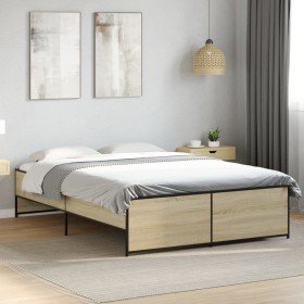 Estructura cama madera ingeniería metal roble Sonoma 140x190 cm