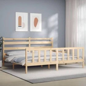 Bed frame with solid wood headboard 200x200 cm by vidaXL, Beds and slatted bases - Ref: Foro24-3192056, Price: 139,63 €, Disc...