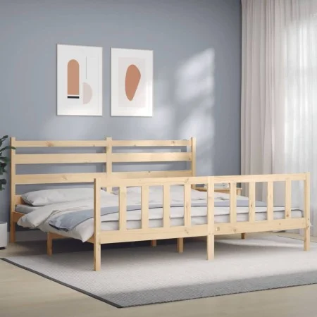 Bed frame with solid wood headboard 200x200 cm by vidaXL, Beds and slatted bases - Ref: Foro24-3192056, Price: 139,63 €, Disc...