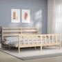 Bed frame with solid wood headboard 200x200 cm by vidaXL, Beds and slatted bases - Ref: Foro24-3192056, Price: 139,63 €, Disc...