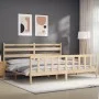 Bed frame with solid wood headboard 200x200 cm by vidaXL, Beds and slatted bases - Ref: Foro24-3192056, Price: 139,63 €, Disc...