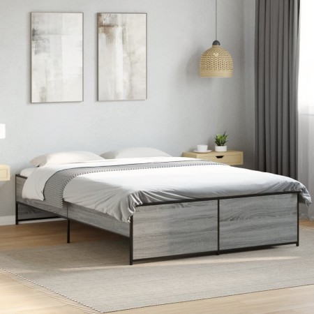 Estructura cama madera ingeniería metal gris Sonoma 140x190 cm
