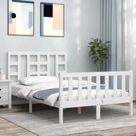 White solid wood bed frame with headboard 120x200 cm by vidaXL, Beds and slatted bases - Ref: Foro24-3191967, Price: 124,24 €...