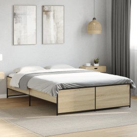 Estructura cama madera ingeniería metal roble Sonoma 135x190 cm
